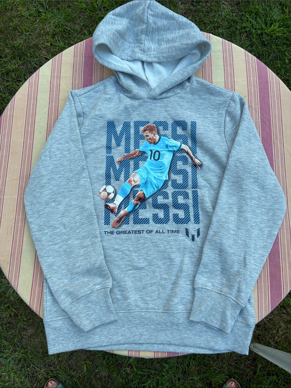 Messi Collection.Kids Grey Hoodie with Blue Messi Graphic - cozy, light weight